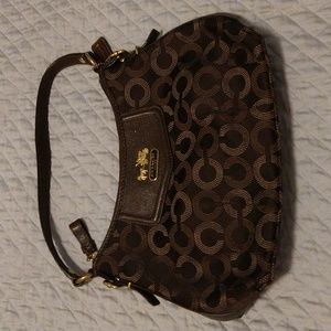 EUC Coach Madison Brown Dotted Pattern. Leather Trim Purse